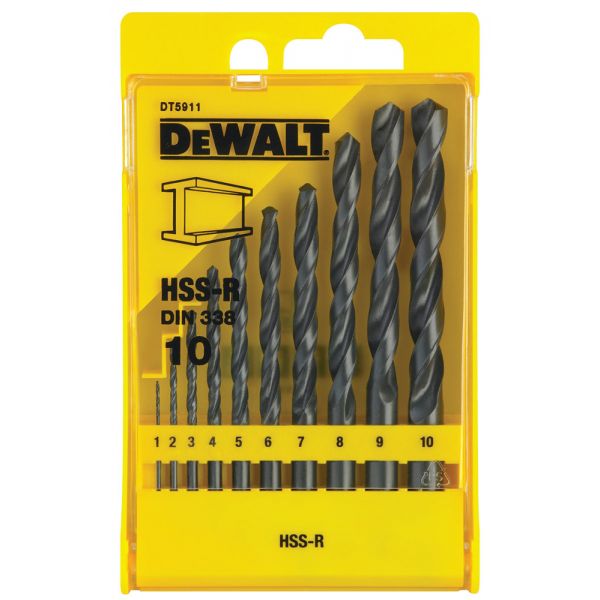 Metal üçün qazma dəsti DEWALT DT5911, HSS-R, plastik kaset, 10 ədəd, (1-10)
